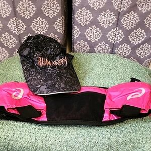Brooks Run Happy Cap with Asics Running Belt Black and Pink
